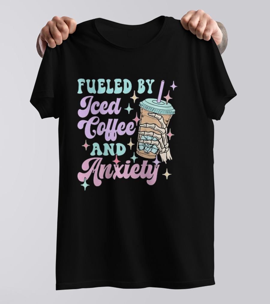 Fueled By Iced Coffee And Anxiety Skeleton Hand Pastel Aesthetic T-Shirt