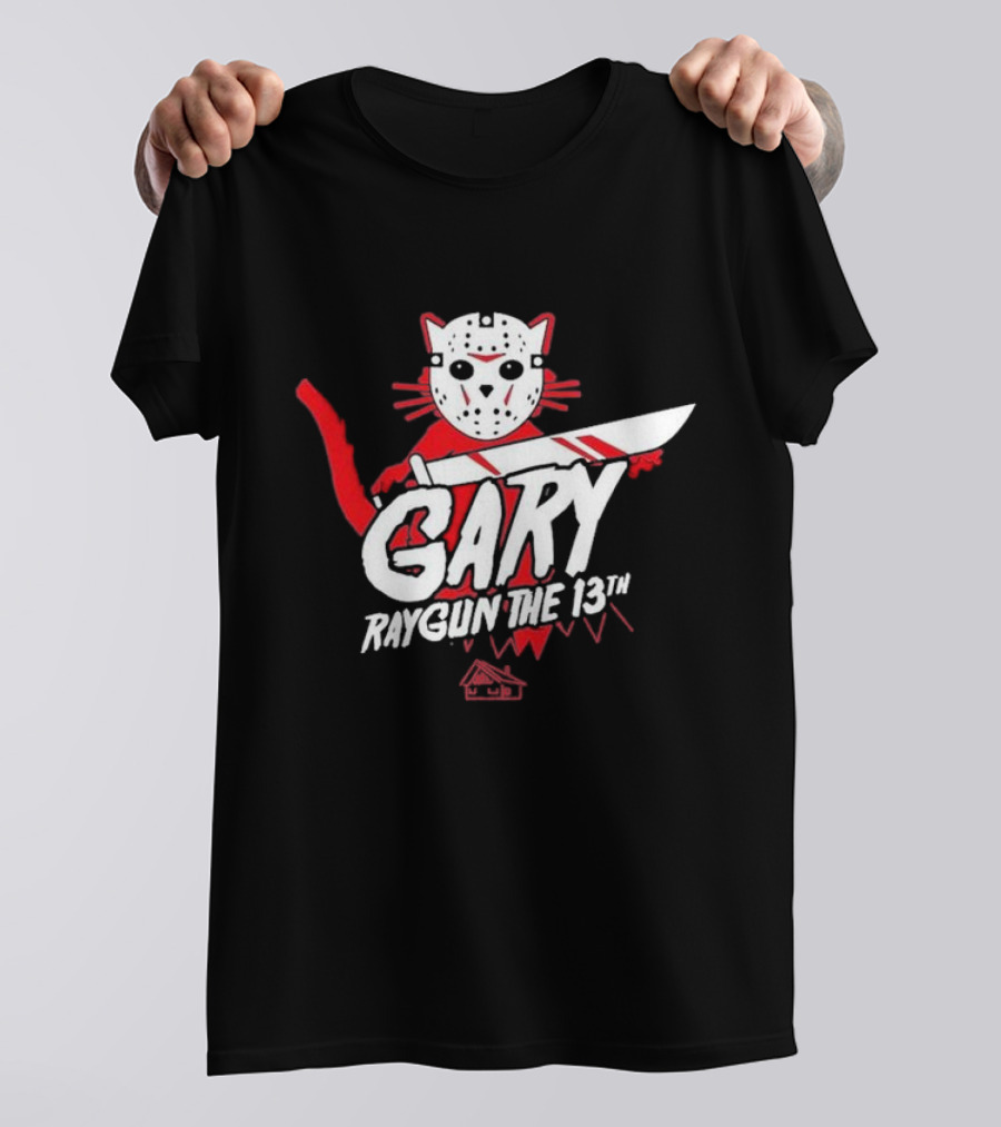 Gary Raygun The 13th Jason Mask Cat With Machete T-Shirt