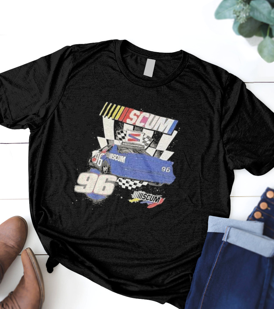 SCUM Motorsports Racing 96 Checkered Flag Car Print T-Shirt