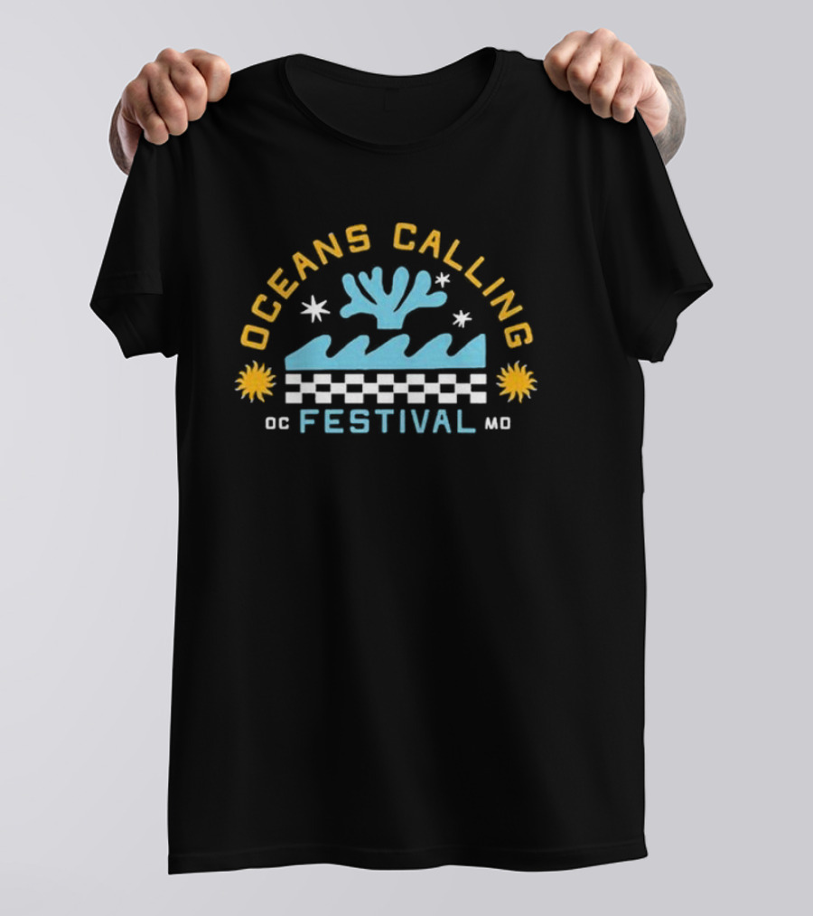 Oceans Calling Festival OC Festival MD Checkered Waves And Stars T-Shirt