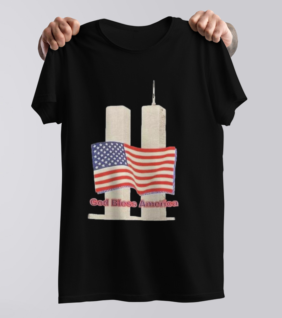 Vtg 9 11 Twin Towers God Bless America Flag T-Shirt