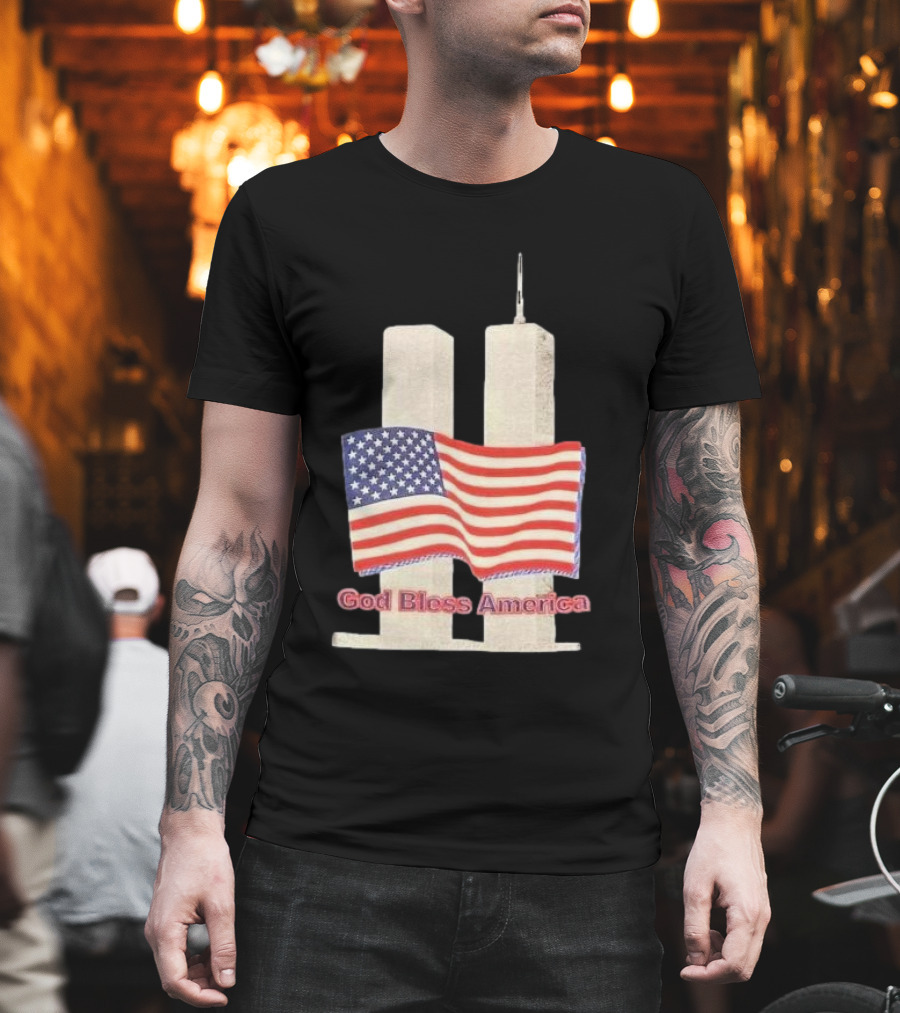 Vtg 9 11 Twin Towers God Bless America Flag T-Shirt