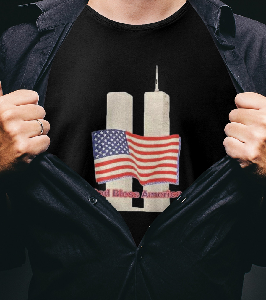 Vtg 9 11 Twin Towers God Bless America Flag T-Shirt