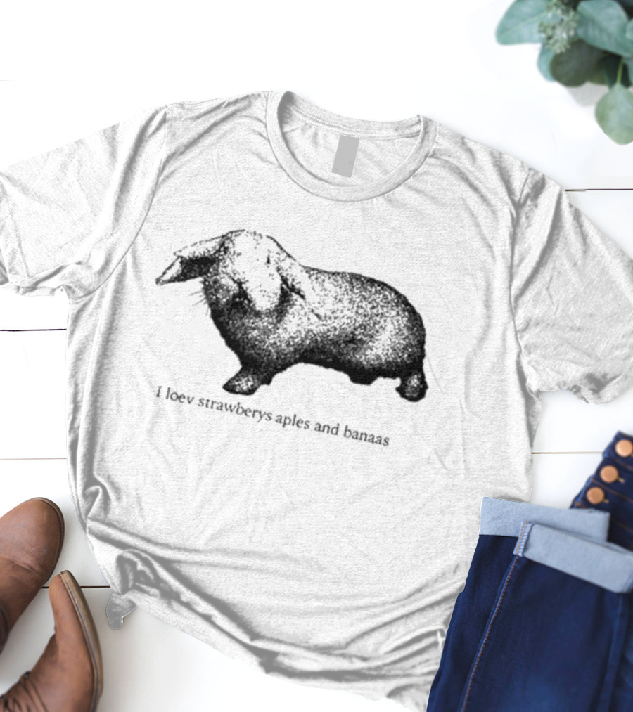 I Loev Strawberys Aples And Banaas Rabbit T-Shirt