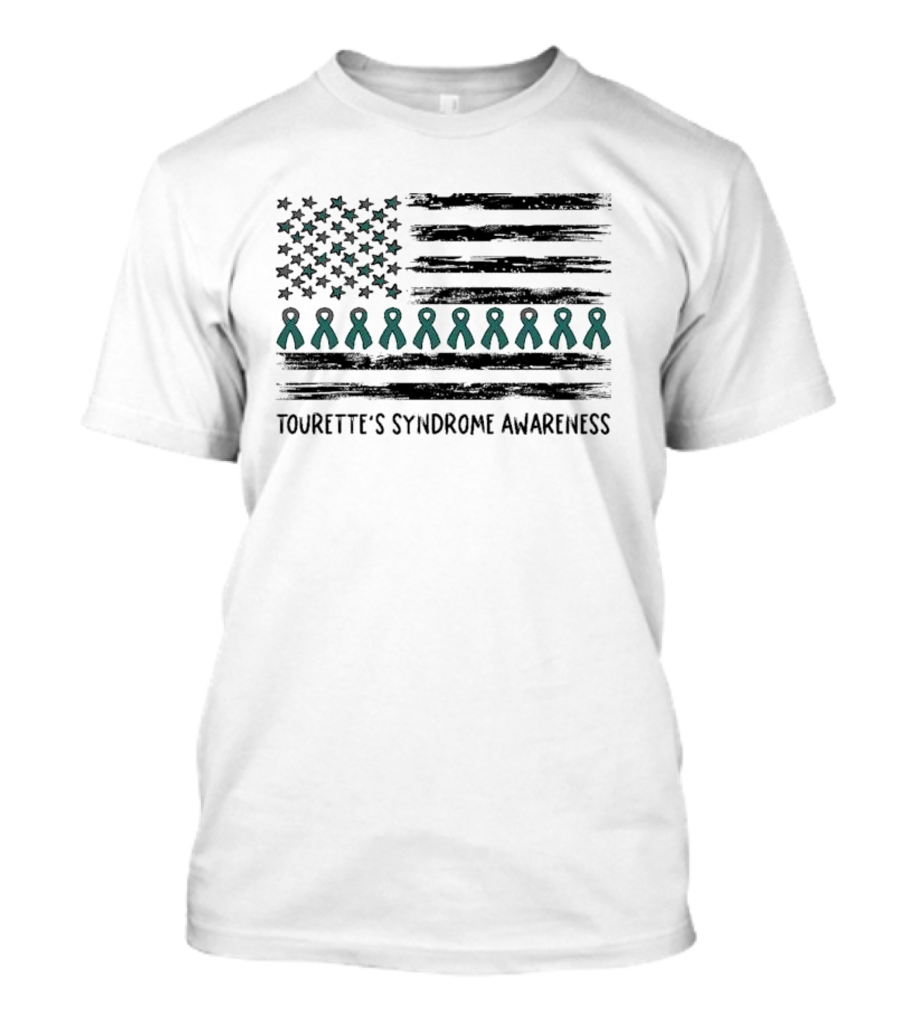 Tourette's Syndrome Awareness Flag With Teal Ribbons And Stars T-Shirt