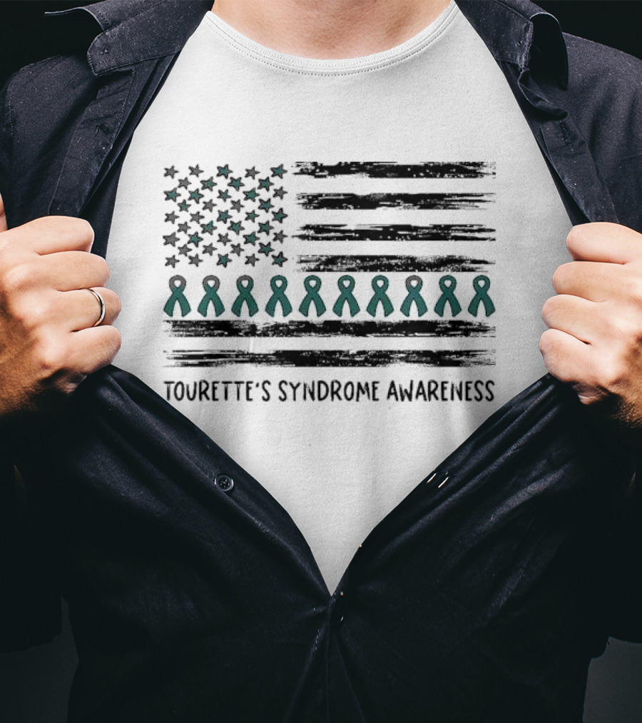 Tourette's Syndrome Awareness Flag With Teal Ribbons And Stars T-Shirt