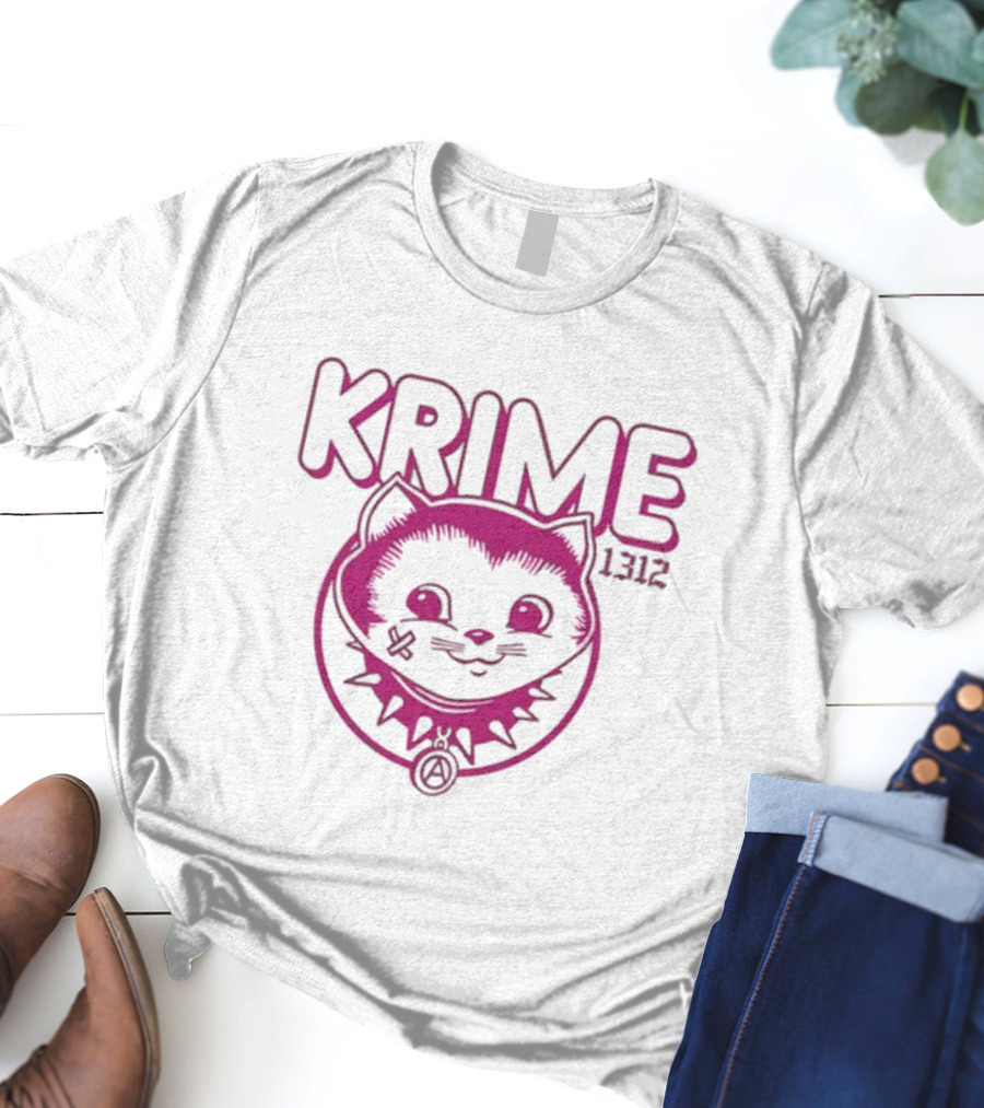 KRIME Cat 1312 Anarchist Symbol And Spiked Collar T-Shirt