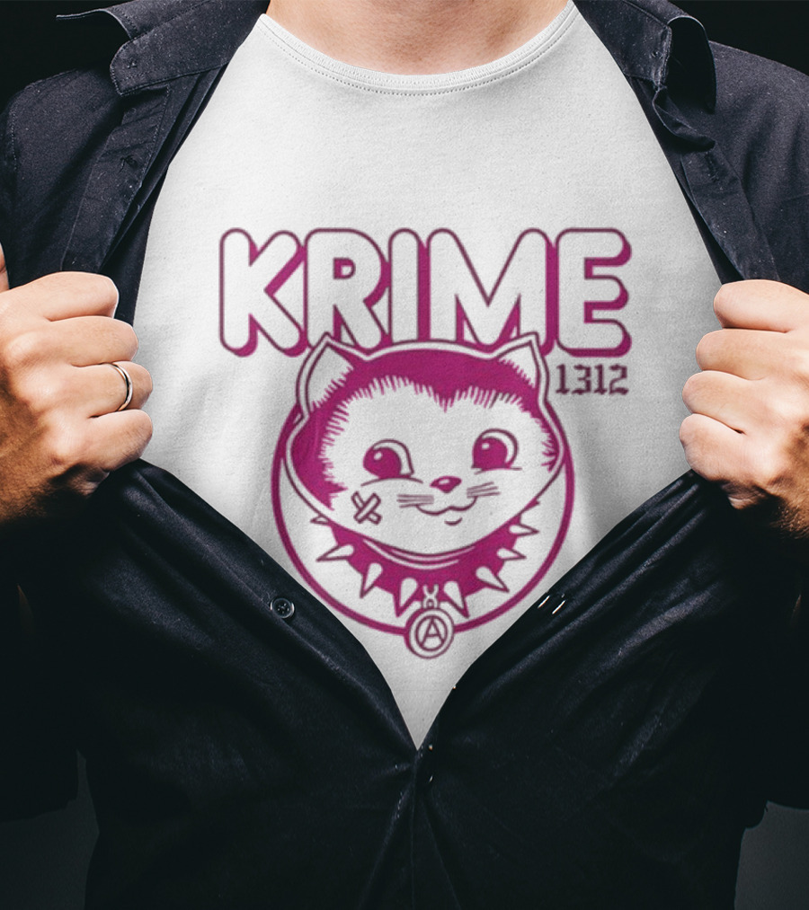 KRIME Cat 1312 Anarchist Symbol And Spiked Collar T-Shirt