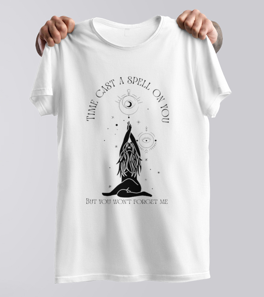 Time Cast A Spell On You But You Won’t Forget Me Mystical Yoga Pose With Celestial Symbols T-Shirt