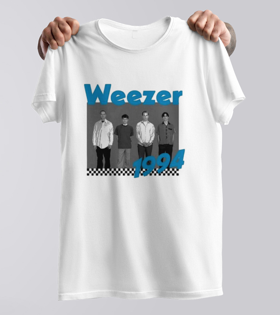 Weezer 1994 Band Photo With Checkered T-Shirt
