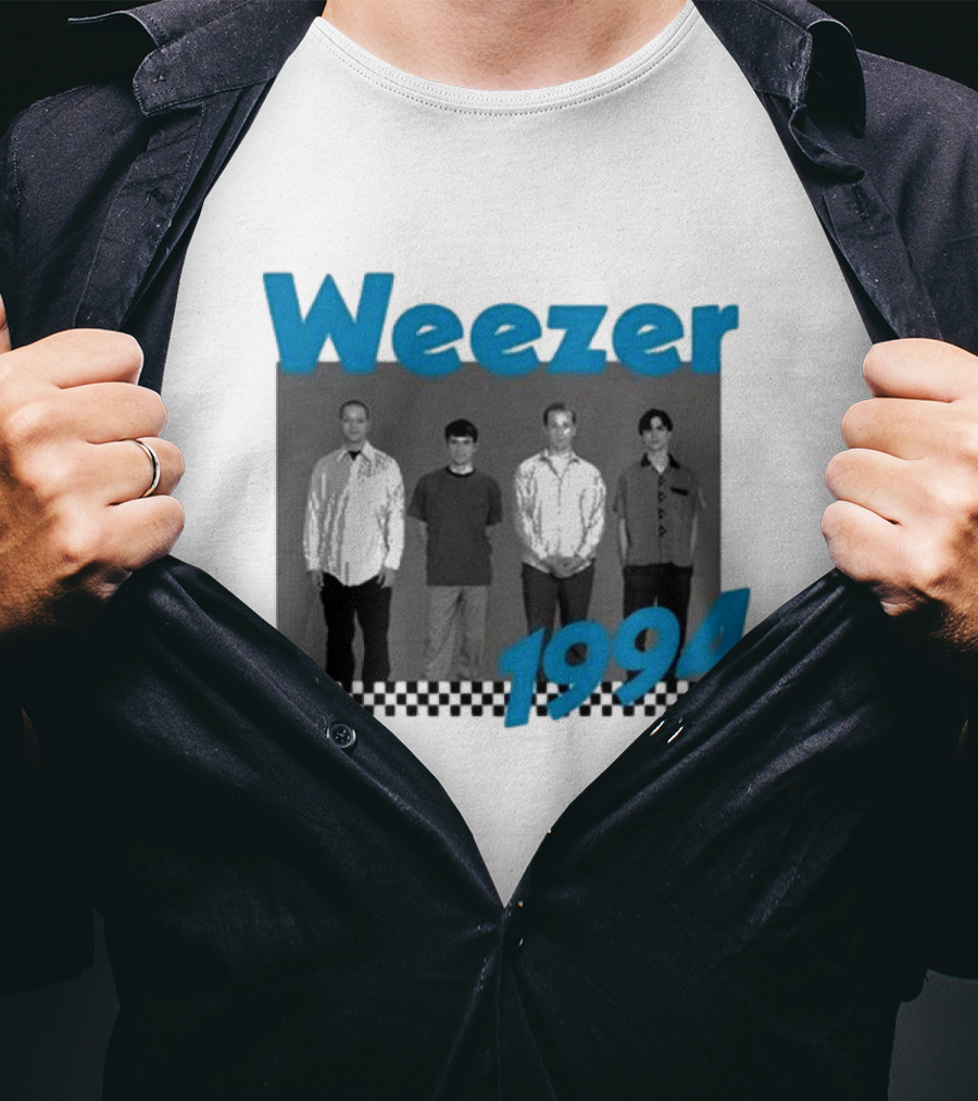 Weezer 1994 Band Photo With Checkered T-Shirt