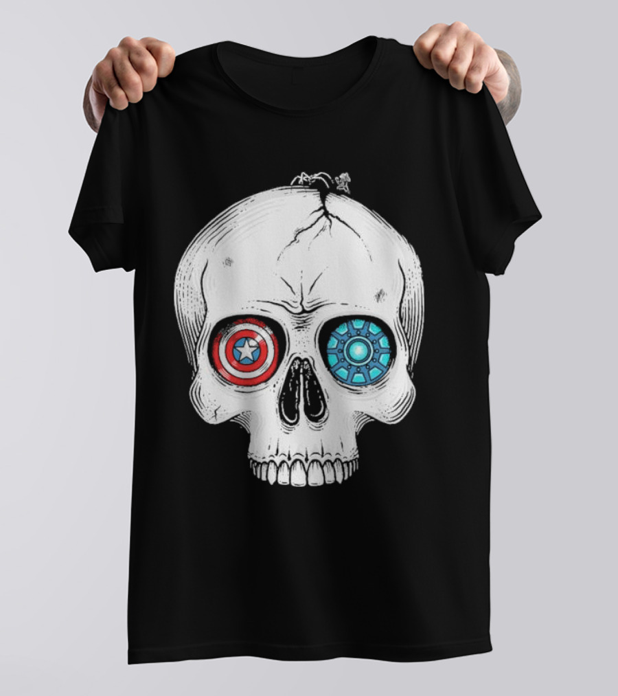 United We Stand Captain America Iron Man Civil War Skull T-Shirt