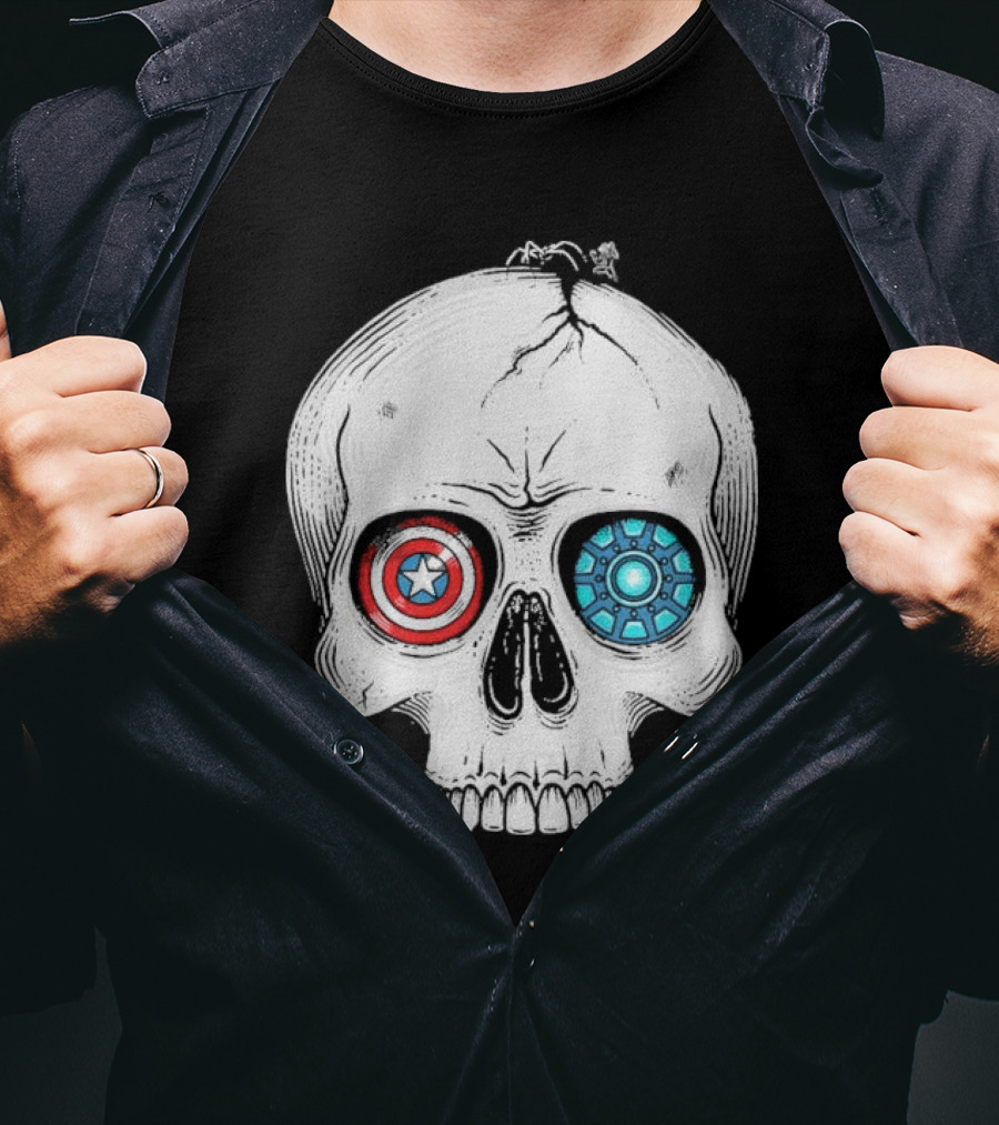 United We Stand Captain America Iron Man Civil War Skull T-Shirt