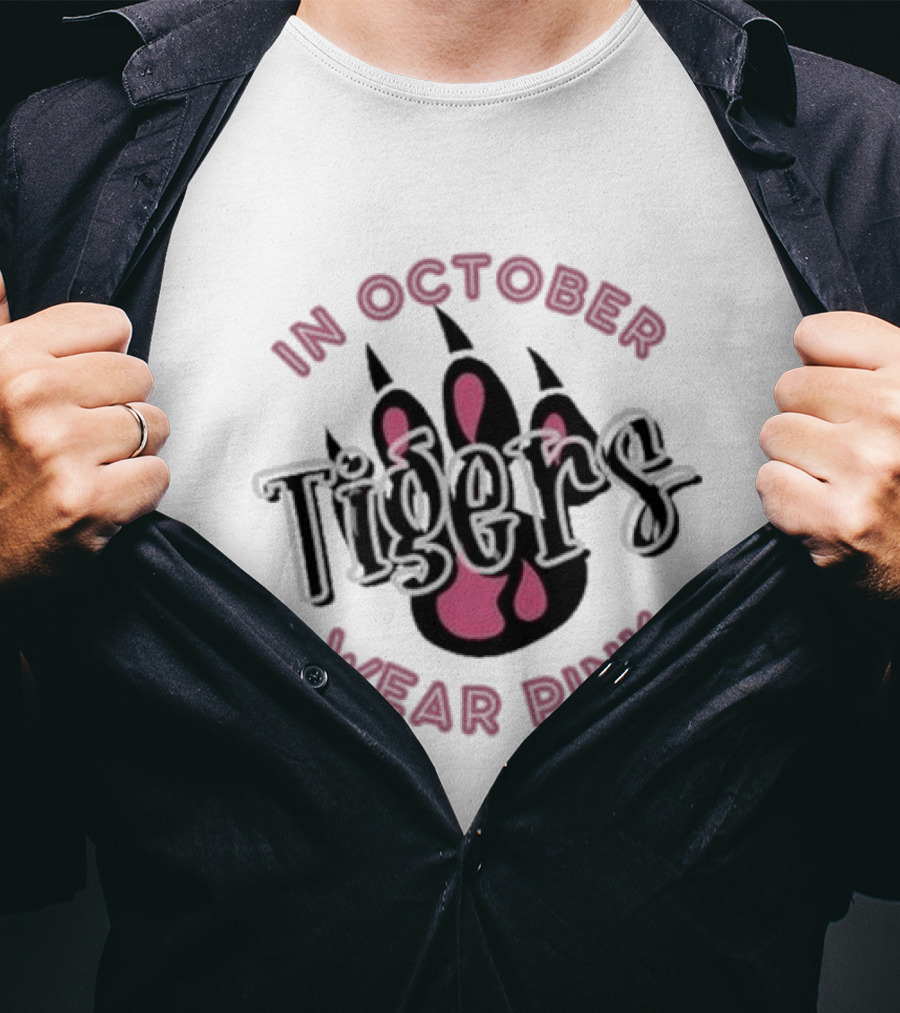 Breast Cancer Awareness Team School Spirit Tigers In October Wear Pink Detroit Tiger T-Shirt