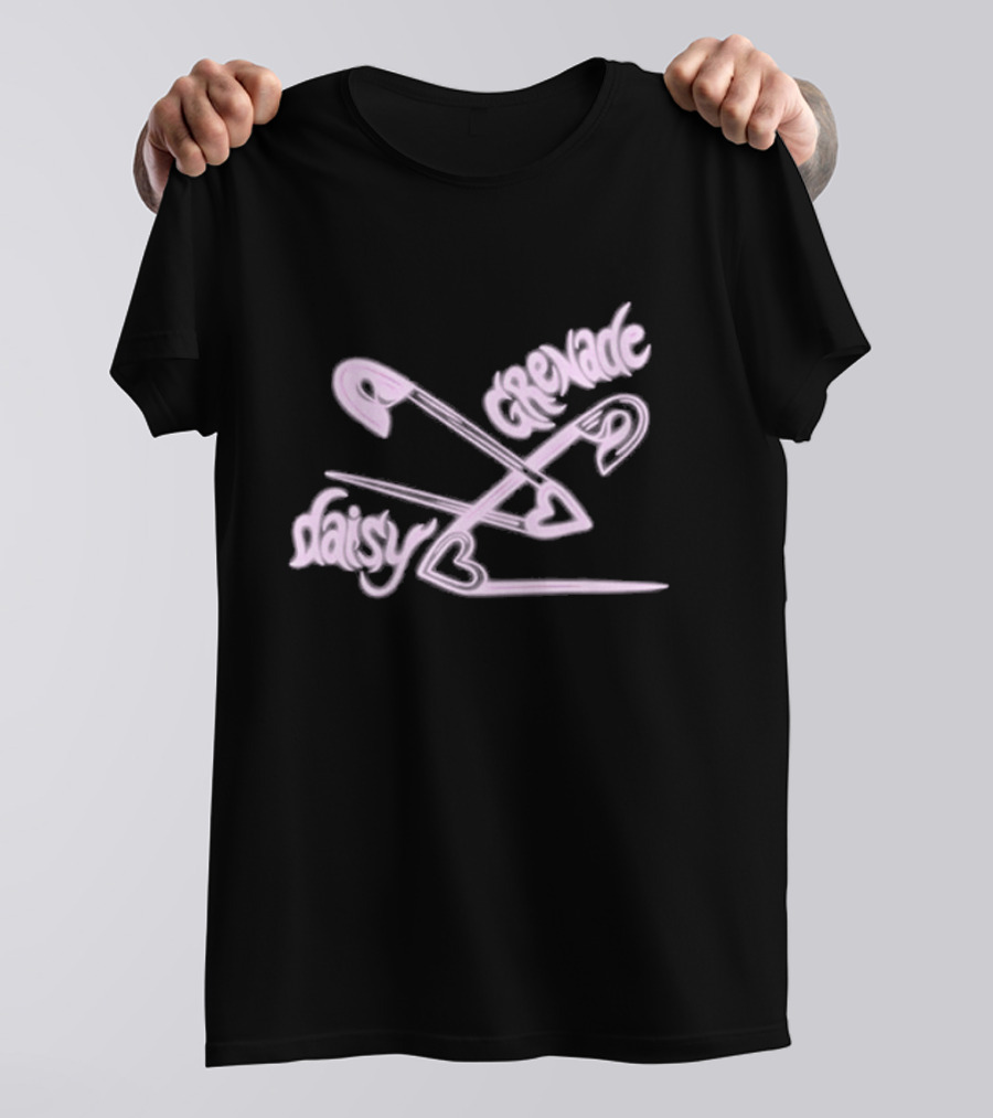 Chiara’d Daisy Grenade Heart Safety Pins Boyfriend Fit Girls T-Shirt