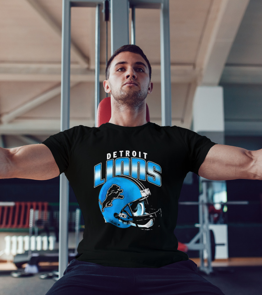 Detroit Lions Blue Gradient Football Helmet T-Shirt