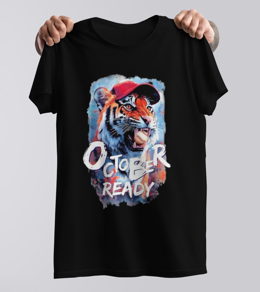 October Ready Tiger Baseball Sports Playoffs Roaring With Determination T-Shirt