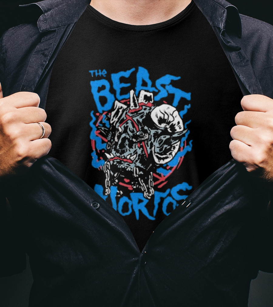 The Beast Mortos Skull Chains Inferno Blue Red Graphic ABN T-Shirt