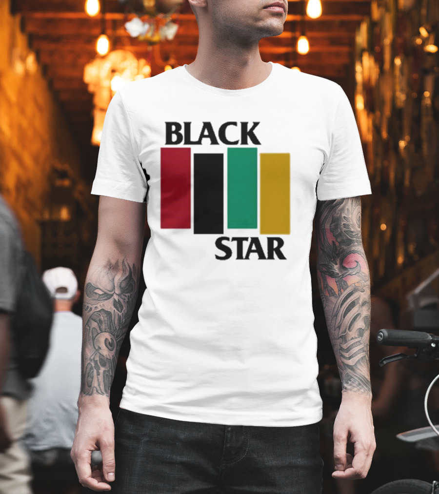 Black Star Flag Red Black Green Gold Vertical Bars T-Shirt