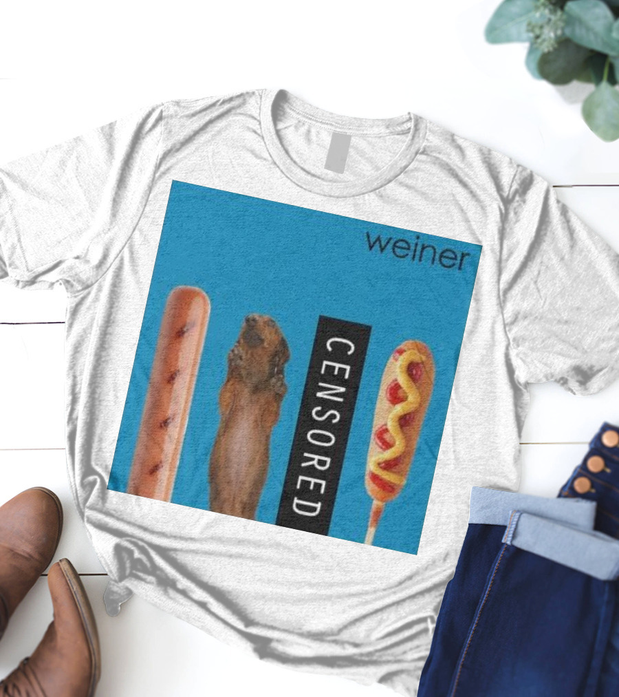Weiner Hotdogs Censored Blue Background T-Shirt