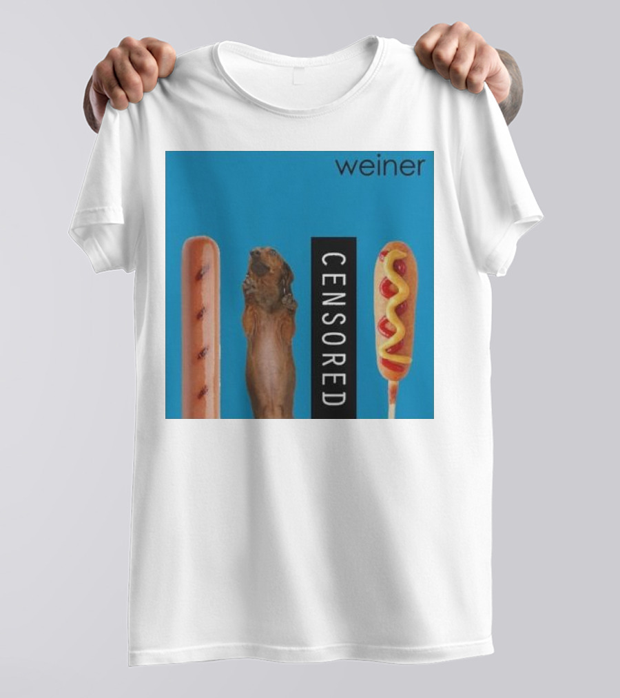 Weiner Hotdogs Censored Blue Background T-Shirt