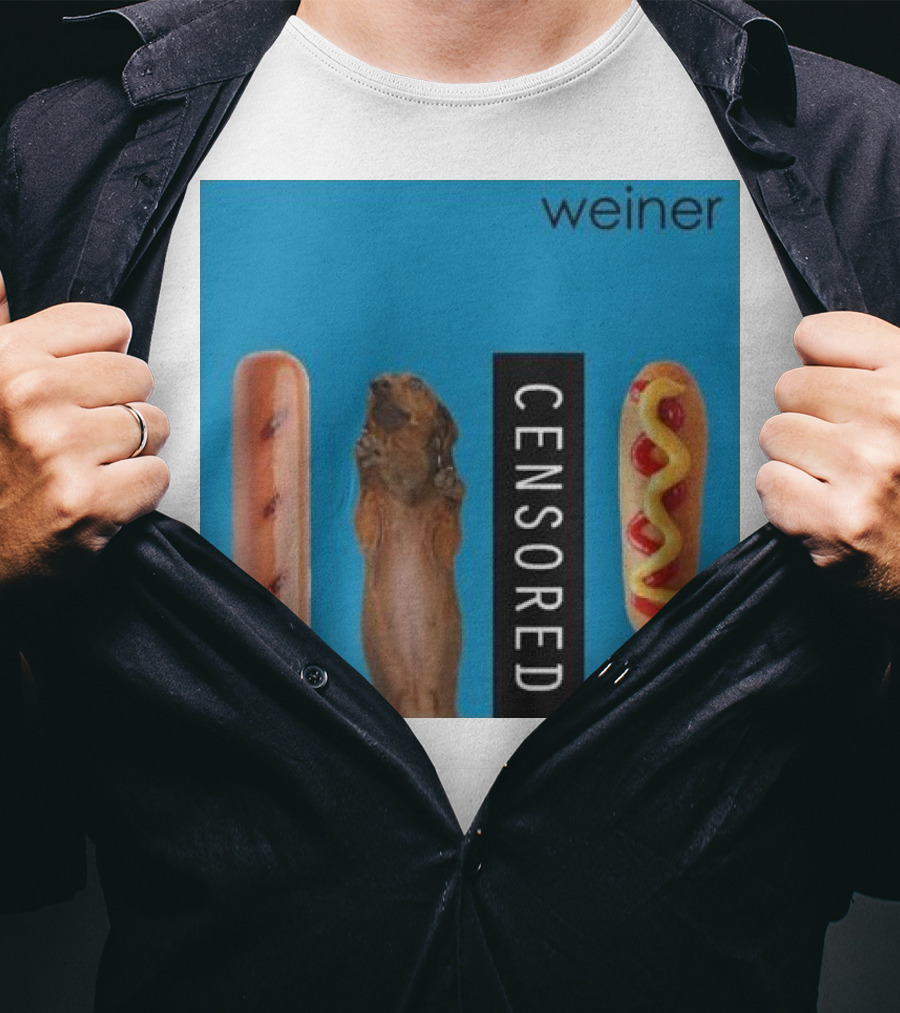 Weiner Hotdogs Censored Blue Background T-Shirt