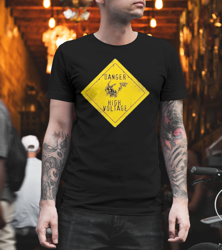 Pikachu Danger High Voltage Sign Warning T-Shirt