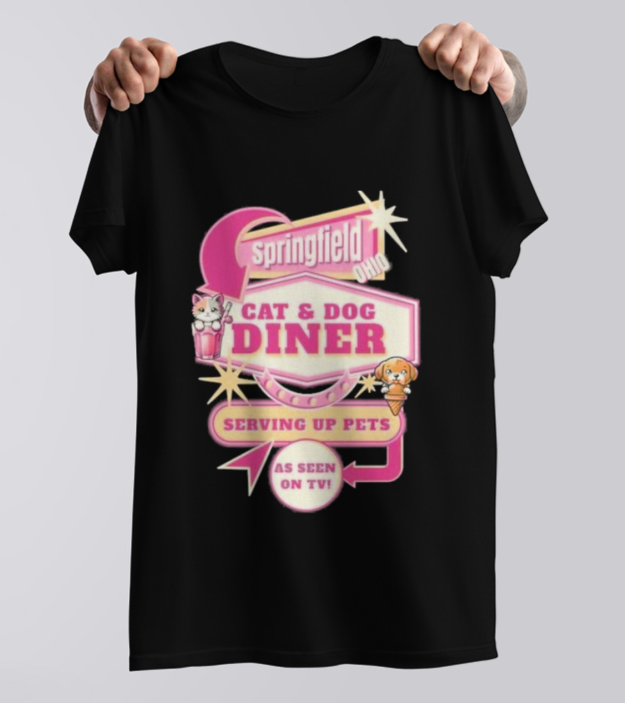 Springfield Cat And Dog Diner Serving Up Pets As Seen On TV Retro Neon Sign T-Shirt