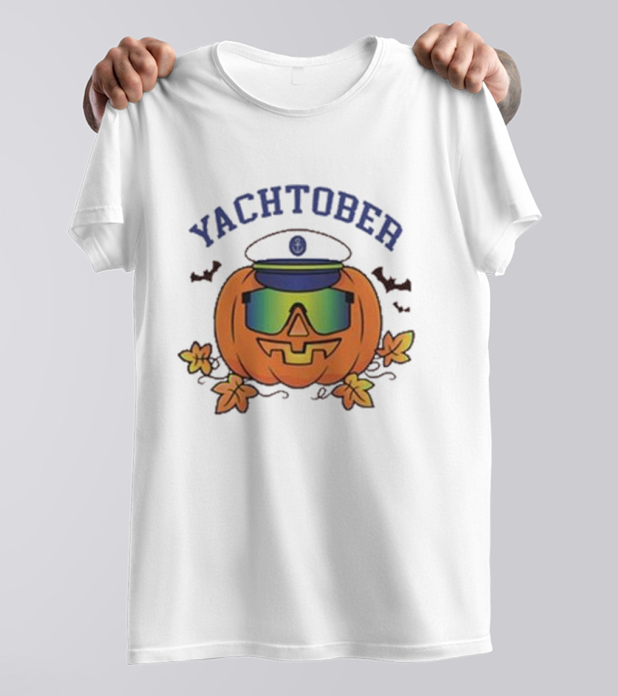 Yachtober Captain Pumpkin With Sunglasses And Bats T-Shirt