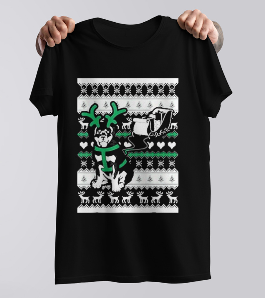 Christmas German Shepherd Wearing Antlers Pulling Santa Claus Sleigh Ugly T-Shirt