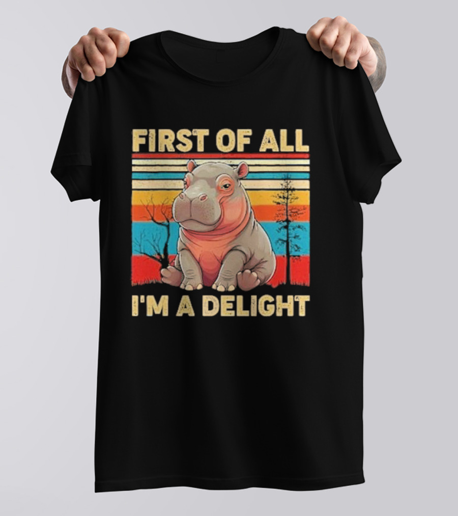 First Of All I'm A Delight Vintage Hippo Retro Stripes T-Shirt