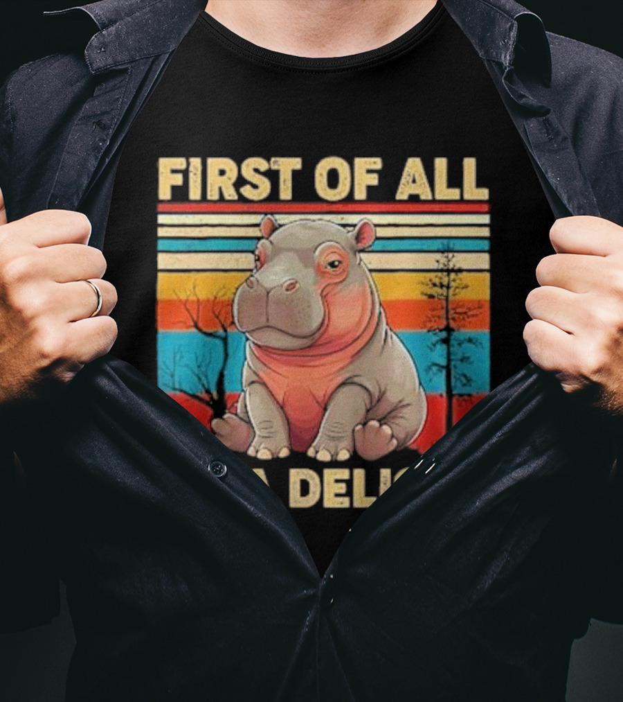 First Of All I'm A Delight Vintage Hippo Retro Stripes T-Shirt