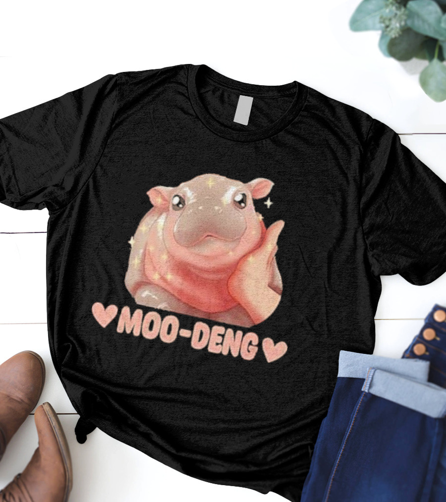 Moo Deng Bouncy Pig Cute Sparkly Hippo Image T-Shirt