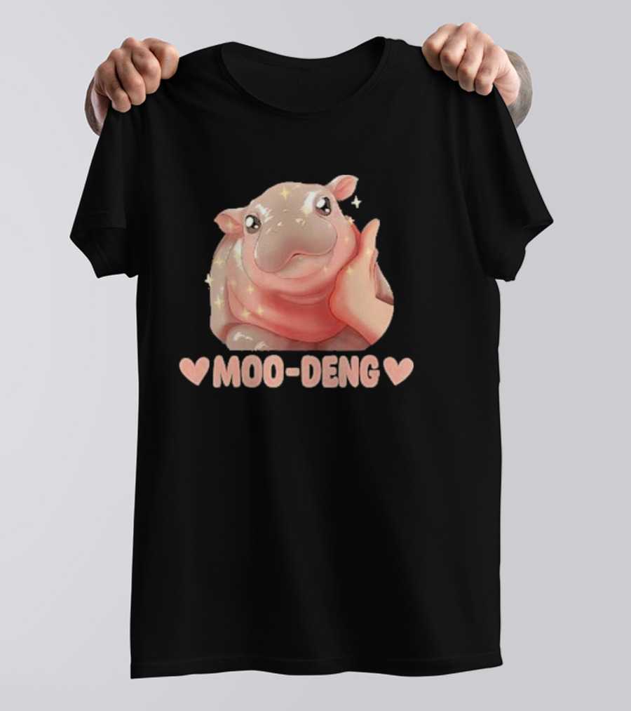 Moo Deng Bouncy Pig Cute Sparkly Hippo Image T-Shirt
