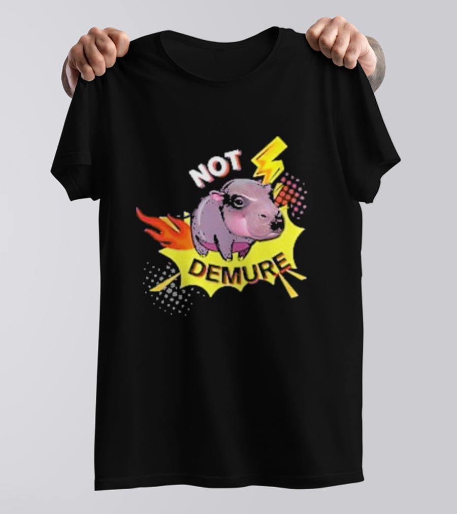 Moo Deng Not Demure Pop Art Hippo Lightning Fire Burst T-Shirt