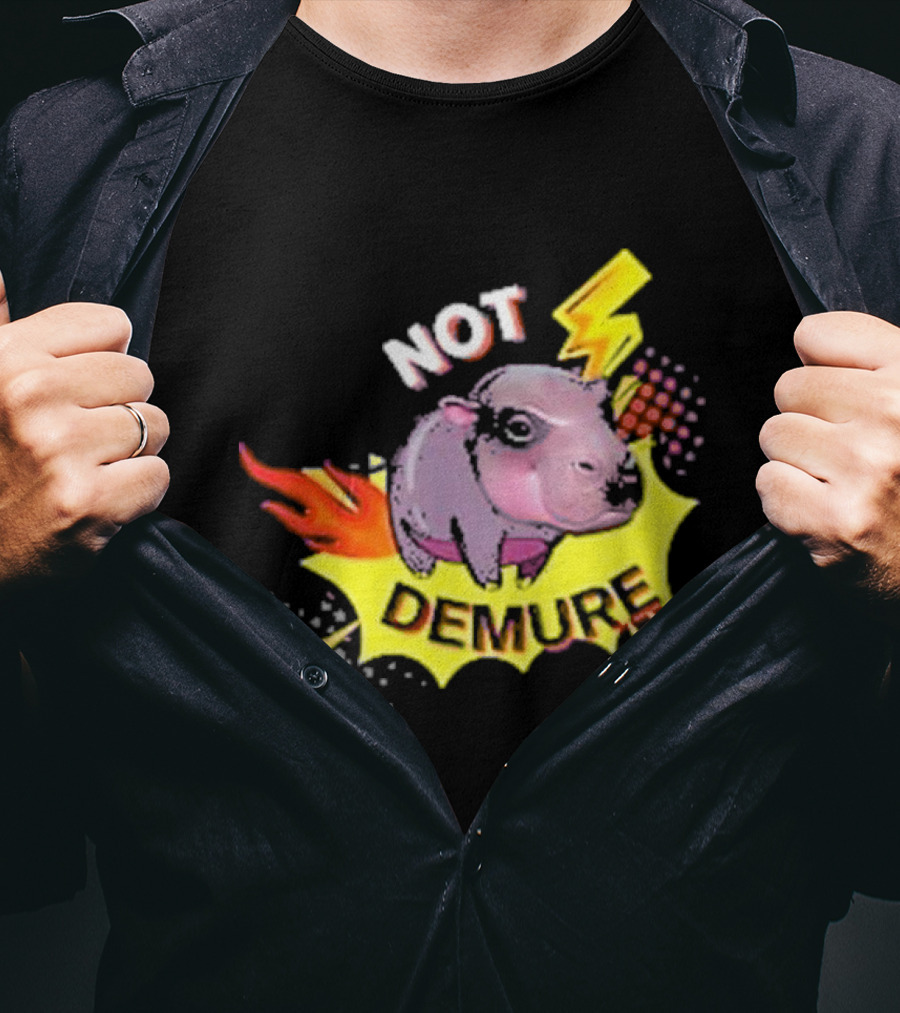 Moo Deng Not Demure Pop Art Hippo Lightning Fire Burst T-Shirt