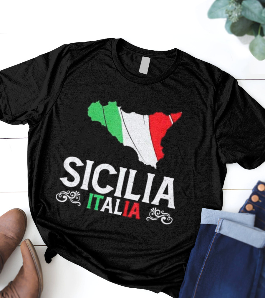 Sicilia Italia Sicily Map Italian Flag T-Shirt
