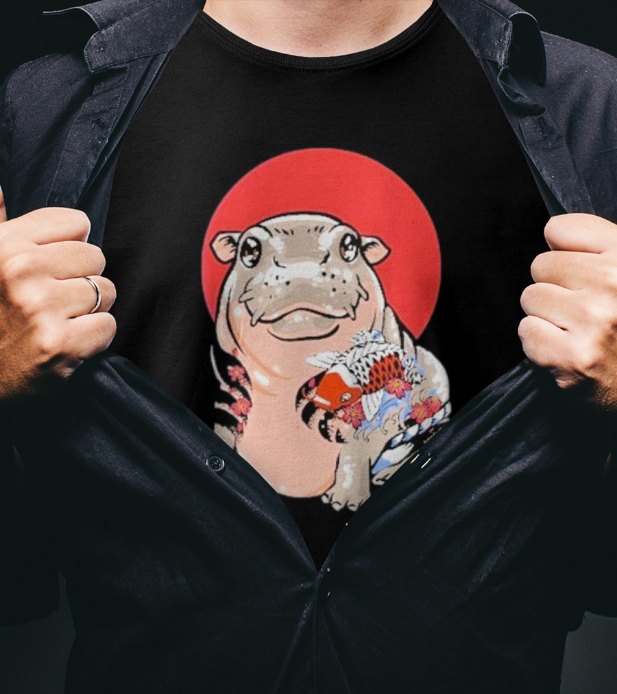 Yakuza Moo Deng Animal Tattoo Koi Fish Red Sun T-Shirt