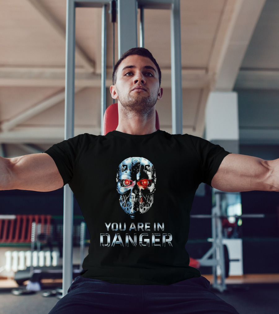 You Are In Danger Terminator Skynet Metal Skull T-Shirt