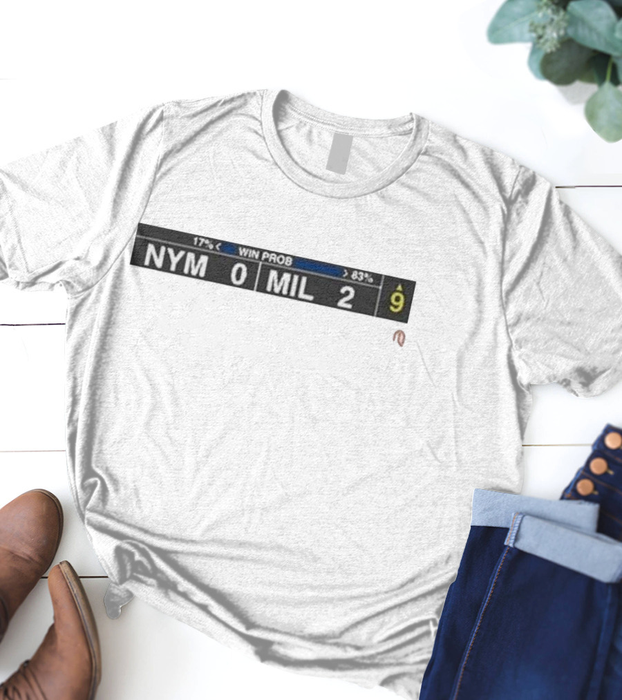 Athletelogos Score Bug NYM 0 MIL 2 Win Prob 17% 83% Inning 9 T-Shirt
