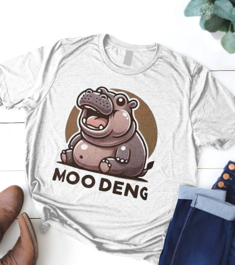 Moo Deng Baby Hippo Fat Cartoon Character T-Shirt