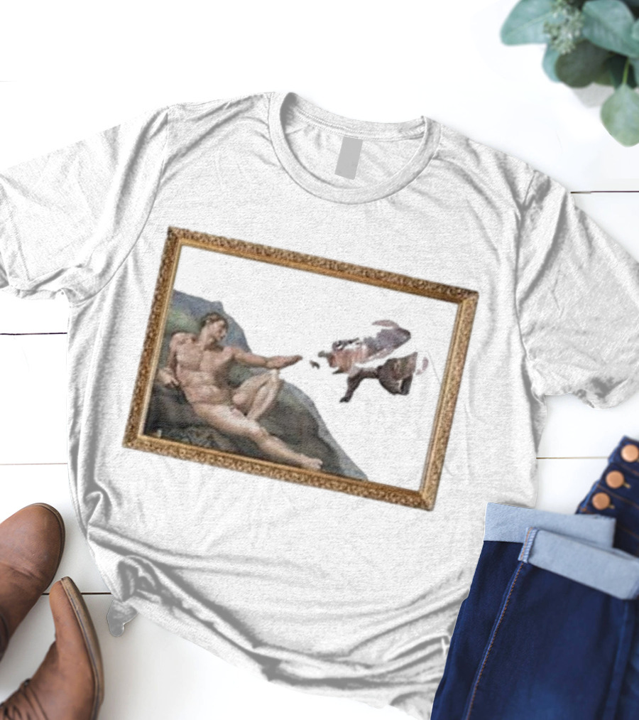 Michelangelo Moo Deng Creation Parody Vintage Frame T-Shirt