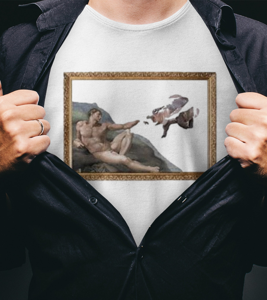 Michelangelo Moo Deng Creation Parody Vintage Frame T-Shirt