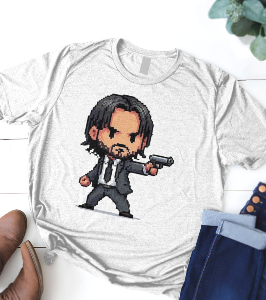 Pixel Chibi John Wick With Gun T-Shirt