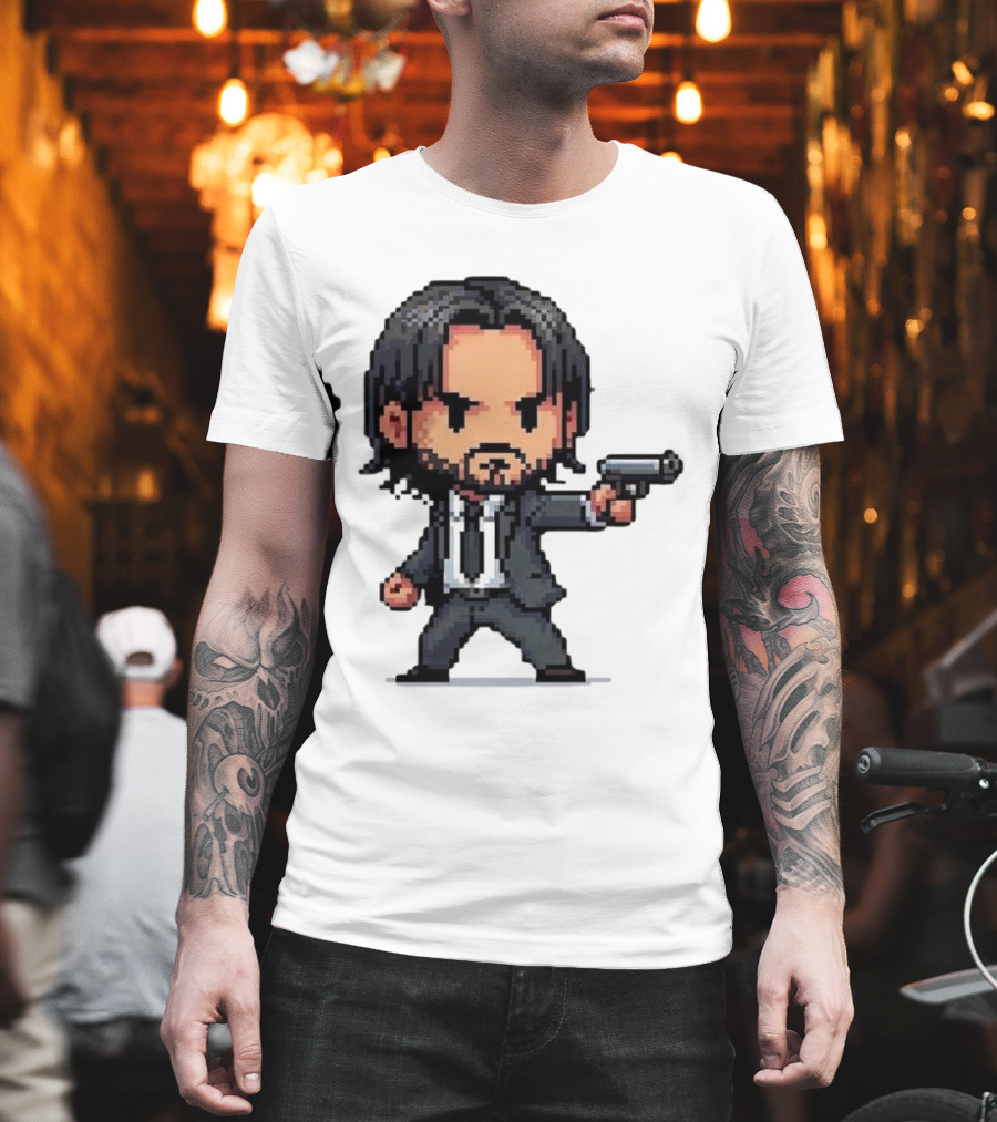 Pixel Chibi John Wick With Gun T-Shirt