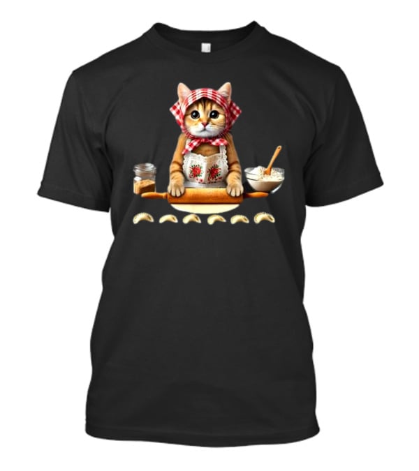Cat Making Pierogi With Rolling Pin And Ingredients Polish T-Shirt