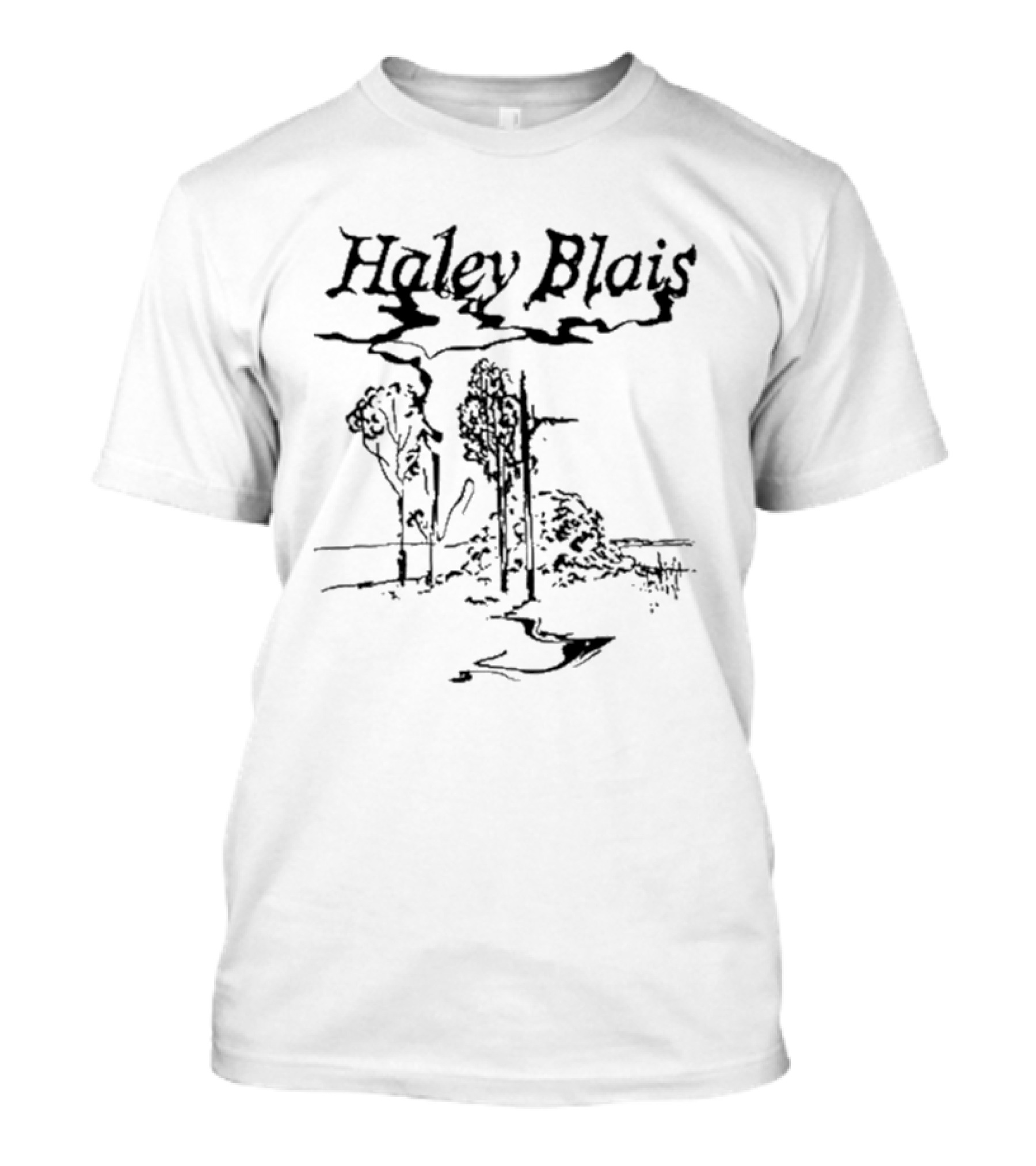 Haley Blais Scenic Meadow Sketch With Trees And Stream T-Shirt