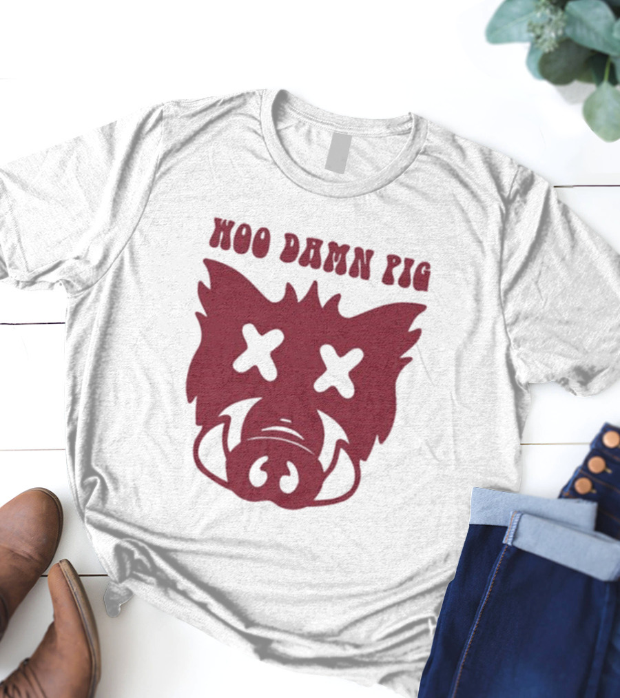 Woo Damn Pig Razorback Silhouette With X Eyes T-Shirt