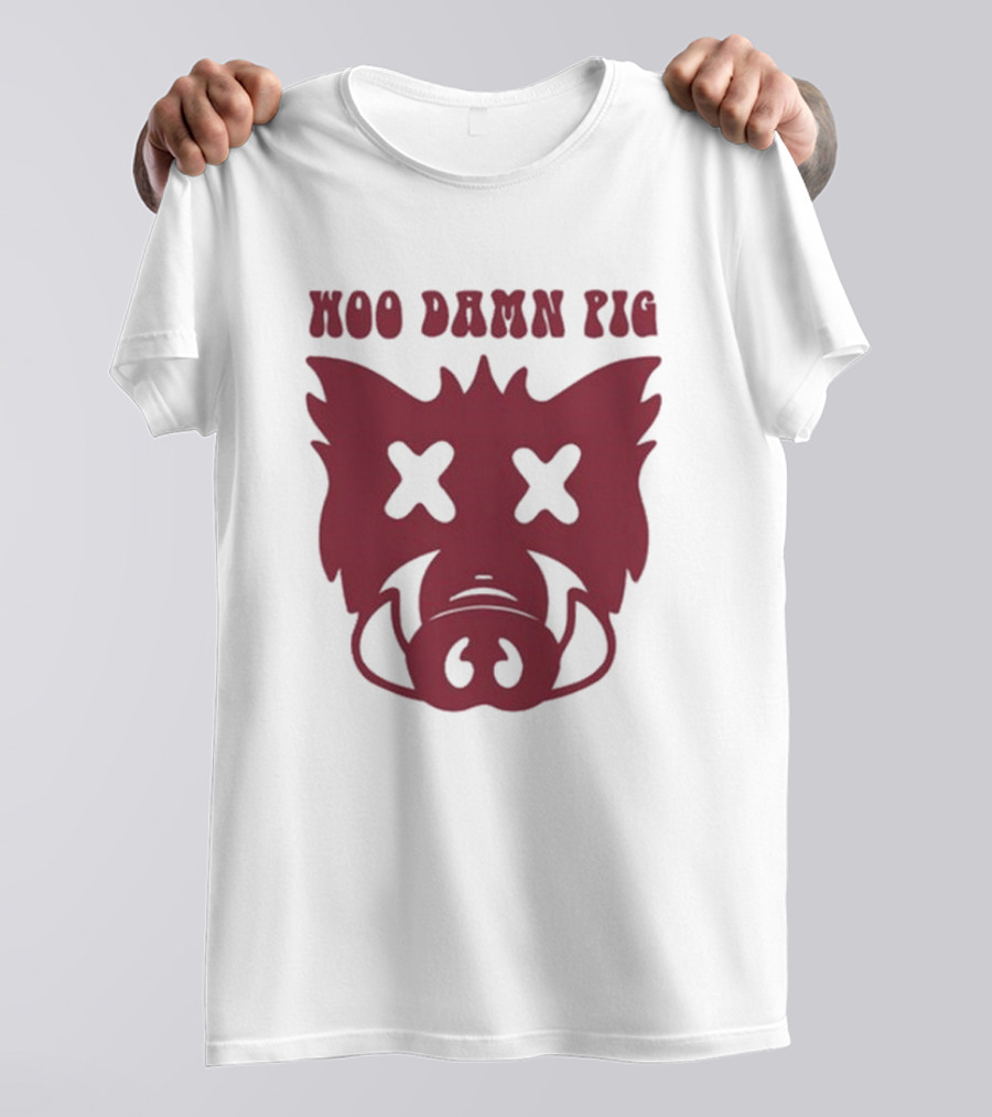Woo Damn Pig Razorback Silhouette With X Eyes T-Shirt