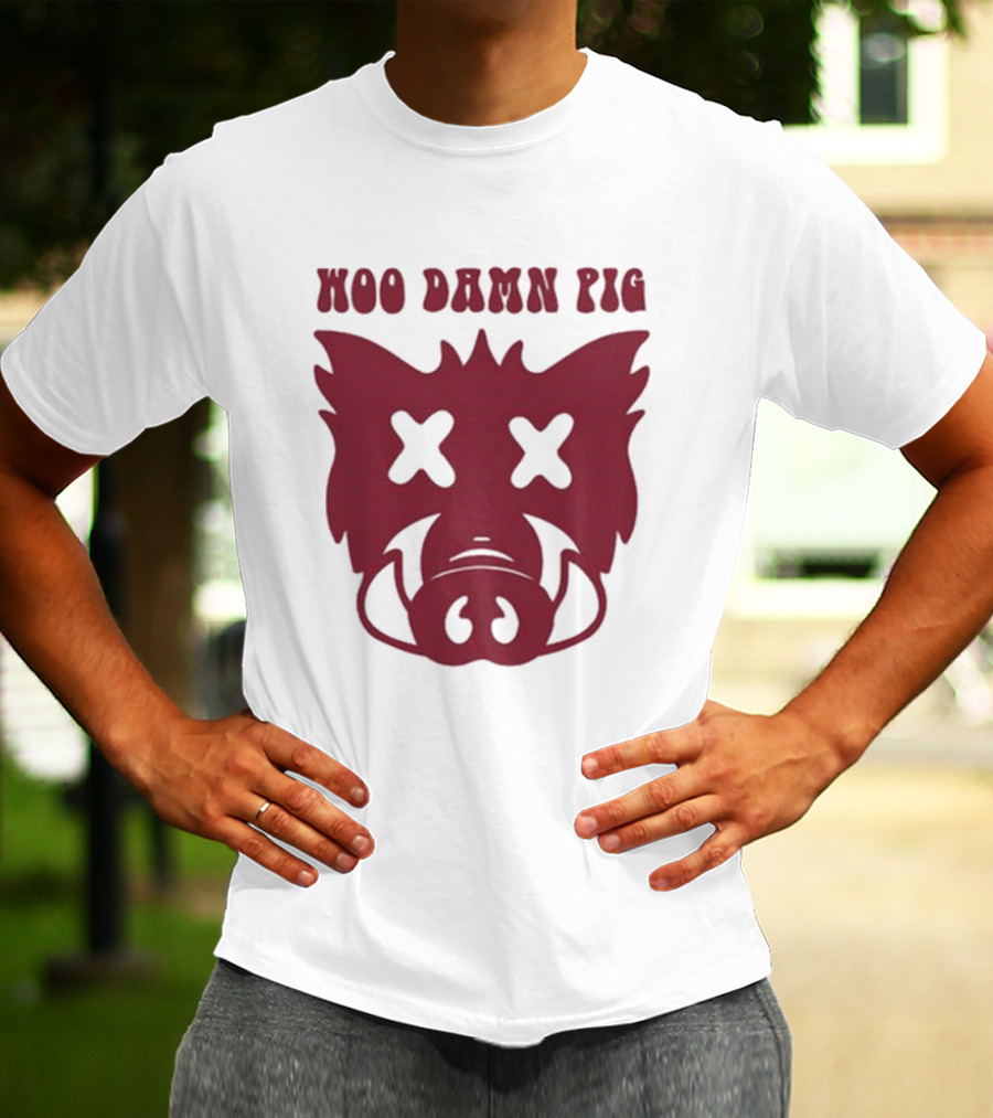 Woo Damn Pig Razorback Silhouette With X Eyes T-Shirt
